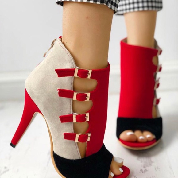 Colorblock splicing hollowout buckled thin heals - Picture 3 of 6